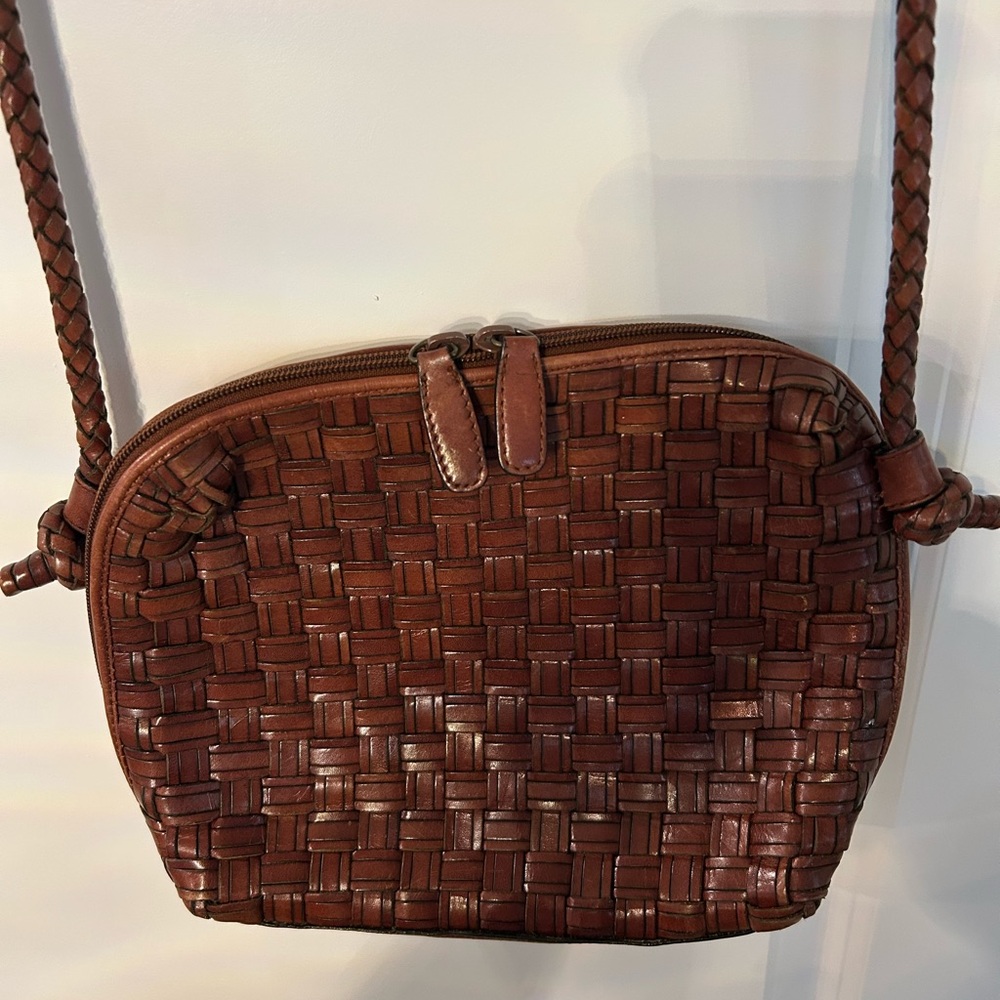 Elegant Brown Woven Leather Crossbody Bag